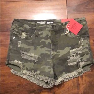 Camo denim shorts